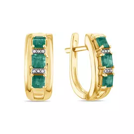 Золотые Серьги c бриллиантами и изумрудами