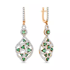 Золотые Серьги c бриллиантами и изумрудами