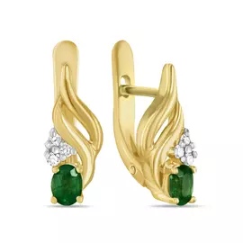 Золотые Серьги c бриллиантами и изумрудами