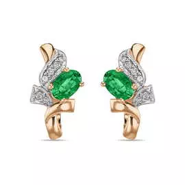 Золотые серьги c бриллиантами и изумрудами
