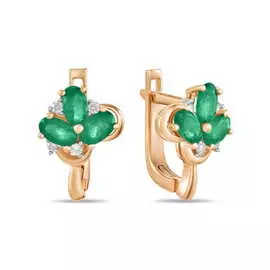 Золотые серьги c бриллиантами и изумрудами