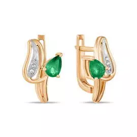 Золотые серьги c бриллиантами и изумрудами