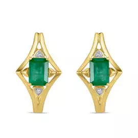 Золотые серьги c бриллиантами и изумрудами