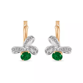 Золотые серьги c бриллиантами и изумрудами