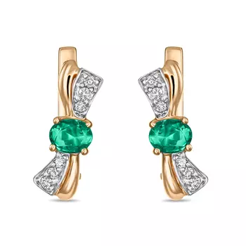 Золотые серьги c бриллиантами и изумрудами
