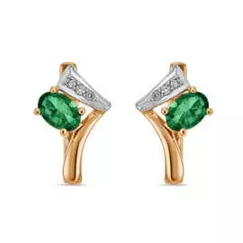 Золотые серьги c бриллиантами и изумрудами