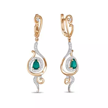 Золотые Серьги c бриллиантами и изумрудами