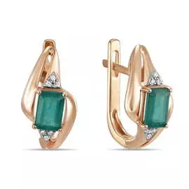 Золотые серьги c бриллиантами и изумрудами