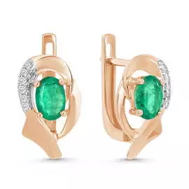 Золотые серьги c бриллиантами и изумрудами