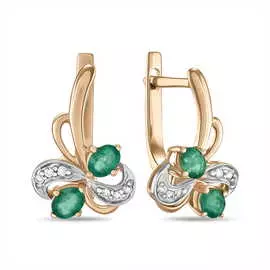 Золотые серьги c бриллиантами и изумрудами
