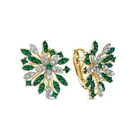 Золотые серьги c бриллиантами и изумрудами