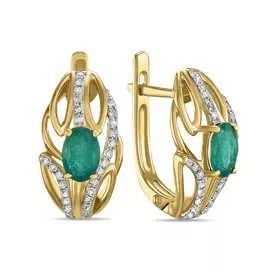 Золотые серьги c бриллиантами и изумрудами