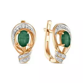 Золотые Серьги c бриллиантами и изумрудами