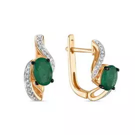Золотые Серьги c бриллиантами и изумрудами
