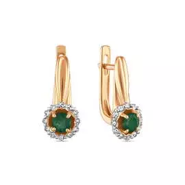 Золотые серьги c бриллиантами и изумрудами