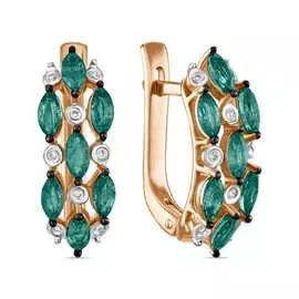 Золотые серьги c бриллиантами и изумрудом