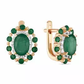 Золотые серьги c бриллиантами и изумрудами