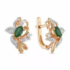 Золотые Серьги c бриллиантами и изумрудами