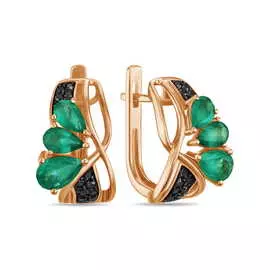 Золотые Серьги c бриллиантами и изумрудами