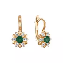 Золотые Серьги c бриллиантами и изумрудами