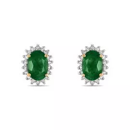 Золотые серьги c бриллиантами и изумрудами