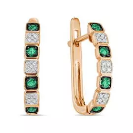 Золотые серьги c бриллиантами и изумрудами