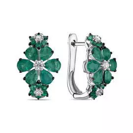 Золотые серьги c бриллиантами и изумрудами