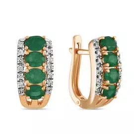 Золотые Серьги c бриллиантами и изумрудами