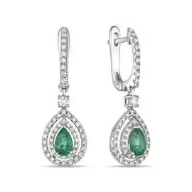 Золотые серьги c бриллиантами и изумрудами