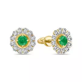 Золотые серьги c бриллиантами и изумрудами