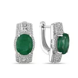 Золотые серьги c бриллиантами и изумрудами