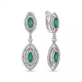 Золотые серьги c бриллиантами и изумрудами