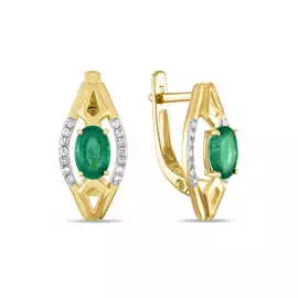 Золотые серьги c бриллиантами и изумрудами