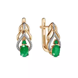 Золотые серьги c бриллиантами и изумрудами