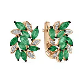 Золотые Серьги c бриллиантами и изумрудами