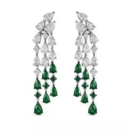 Золотые Серьги c бриллиантами и изумрудами