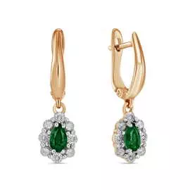 Золотые серьги c бриллиантами и изумрудами