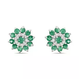 Золотые серьги c бриллиантами и изумрудами