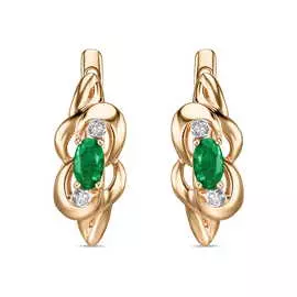 Золотые Серьги c бриллиантами и изумрудами