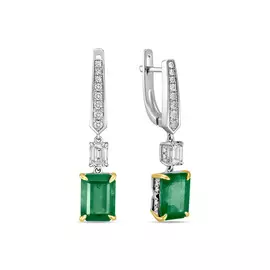 Золотые Серьги c бриллиантами и изумрудами