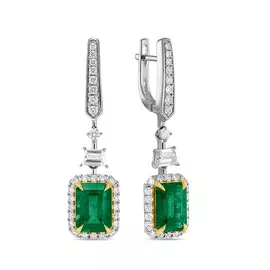 Золотые Серьги c бриллиантами и изумрудами