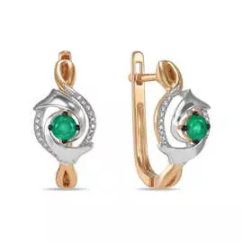 Золотые серьги c бриллиантами и изумрудами