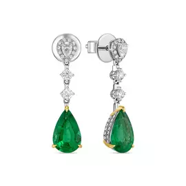 Золотые Серьги c бриллиантами и изумрудами