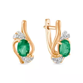 Золотые Серьги c бриллиантами и изумрудами