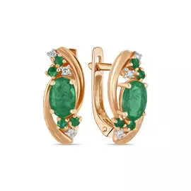 Золотые серьги c бриллиантами и изумрудами