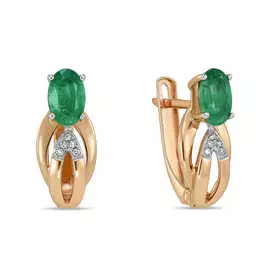 Золотые Серьги c бриллиантами и изумрудами