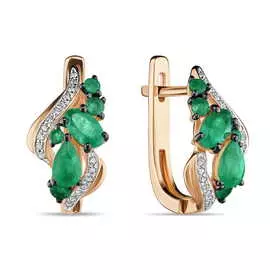 Золотые серьги c бриллиантами и изумрудами
