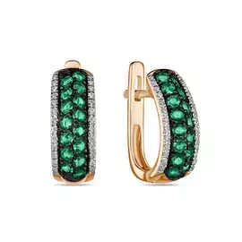 Золотые серьги c бриллиантами и изумрудами