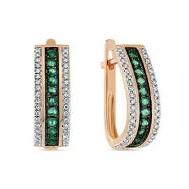 Золотые серьги c бриллиантами и изумрудами