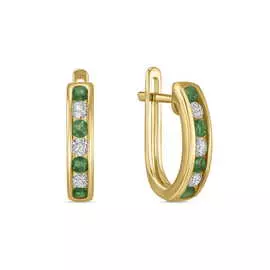 Золотые Серьги c бриллиантами и изумрудами